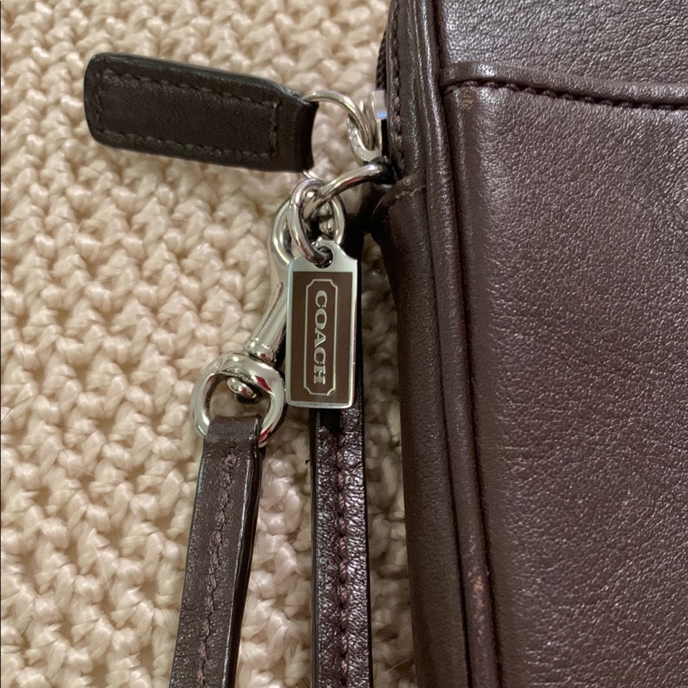 Coach Dark Brown Leather Wristlet Pouch - Picture 2 of 8